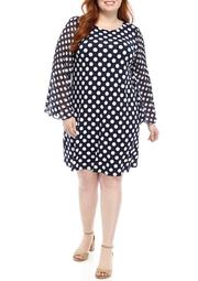 Plus Size Pleat Sleeve Chiffon Dot Dress