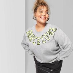 Women's Plus Size Crewneck Oversized Sweatshirt With Barcelona Graphic - Wild Fable™ Heather Gray