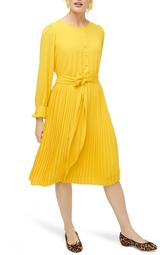 Tie Front Pleated Long Sleeve Dress