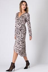 Tiger Print Wrap Dress With Long Sleeves