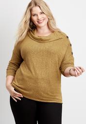 plus size 24/7 solid button cowl neck pullover