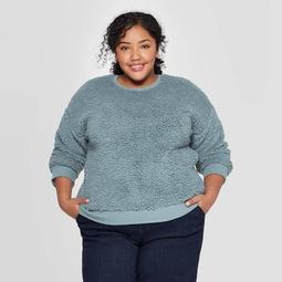 Women's Plus Size Crewneck Sherpa Pullover Sweatshirt - A New Day™