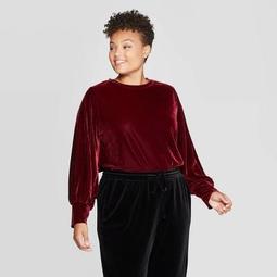 	Women's Plus Size Crewneck Velour Pullover - Ava & Viv™