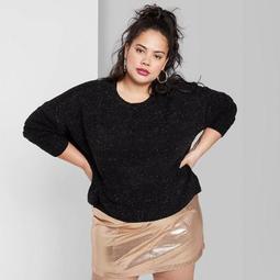 Women's Plus Size Crewneck Tinsel Sweater - Wild Fable™ Black