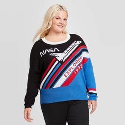 Women's NASA Plus Size Crewneck Graphic Sweater - Well Worn (Juniors') - Black/Red/Blue
