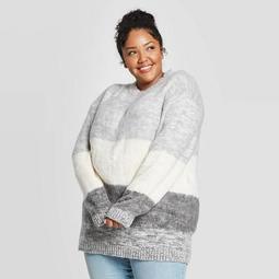 Women's Plus Size Brush Striped Crewneck Tunic Sweater - Universal Thread™ Gray