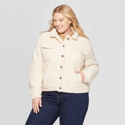 Women's Plus Size Sherpa Jacket - Ava & Viv™ Off-White