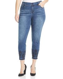 Liverpool Plus Abby Embroidered Ankle Jeans in Montauk Mid Blue