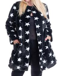 Plus Size Star Print Faux-Fur Coat