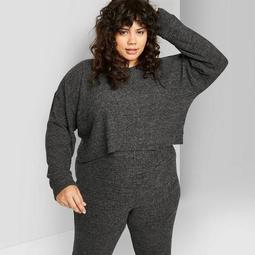 Women's Plus Size Long Sleeve Crewneck Cropped Pullover - Wild Fable™ Charcoal 