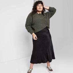 Women's Plus Size Crewneck Cropped Cable Sweater - Wild Fable™ Olive