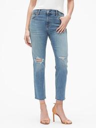 High Rise Destructed Cheeky Straight Jeans 