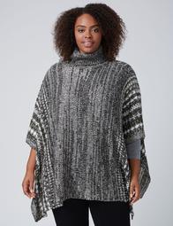 Turtleneck Poncho with Pattern Border