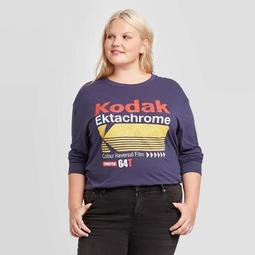 Women's Kodak Plus Size Long Sleeve Graphic T-Shirt (Juniors') - Blue 