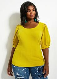 Solid Pique Puff Sleeve Top