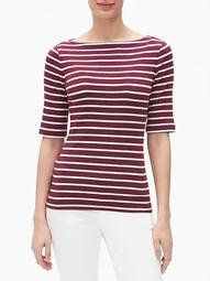 Favorite Stripe Elbow-Sleeve Boatneck T-Shirt