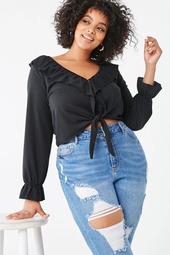 Plus Size Ruffled Knotted Top