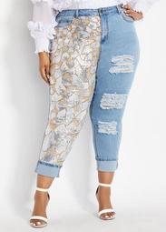 Abstract Sequined Leg Skinny Jean