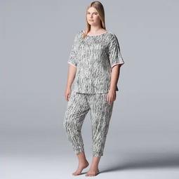 Women's Simply Vera Vera Wang Plus Short Sleeve Top & Cropped Jogger Pajama Set