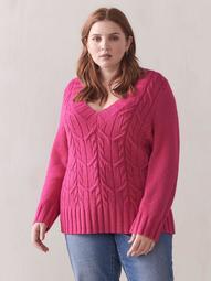 Cable Stitch V-Neck Sweater - Addition Elle