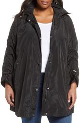 Ruched Sleeve Packable Rain Jacket
