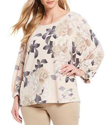 Plus Size Floral Print Balloon Sleeve Top