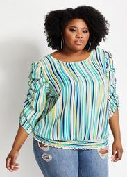 Ruched Striped Smocked Top