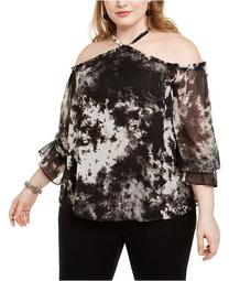 INC Plus Size Tie-Dyed Cold-Shoulder Top, Created For Macy's