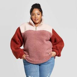Women's Plus Size Mock Turtleneck Sherpa Sweatshirt - Universal Thread™ Brown