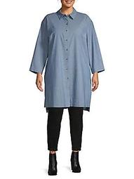 Plus Long-Sleeve High-Low Cotton Tunic