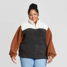 Women's Plus Size Mock Turtleneck Sherpa Sweatshirt - Universal Thread™ Gray