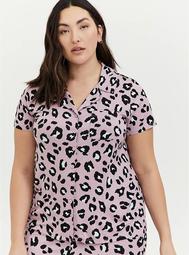 Lilac Pink Leopard Button Front Sleep Shirt