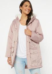 Plus Pink Nylon Fur Lined Anorak Coat