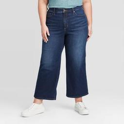 Women's Plus Size High-Rise Wide Leg Cropped Jeans - Ava & Viv™ Indigo