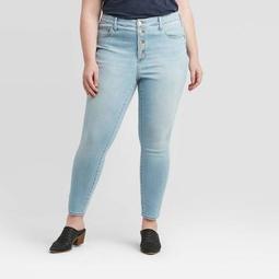 Women's Plus Size High-Rise Button Fly Skinny Jeans - Universal Thread™ Light Wash 
