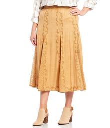 Plus Size Smocked Waist Soutache Lace Godet Detail Skirt