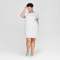 Women's Plus Size Striped Short Sleeve Crewneck T-Shirt Dress - Ava & Viv™