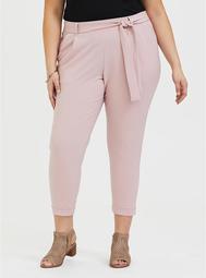 Mauve Pink Crepe Tie Front Tapered Pant
