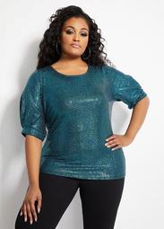 Sequin Fitted Puff Sleeve Top