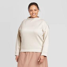 Women's Plus Size Mock Turtleneck Sweatshirt - Prologue™ Cream