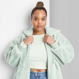 Women's Plus Size Zip-Up Faux Fur Hooded Jacket - Wild Fable™ Mint