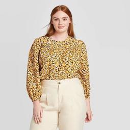 Women's Plus Size Floral Print Balloon Long Sleeve Round Neck Blouse - Who What Wear™