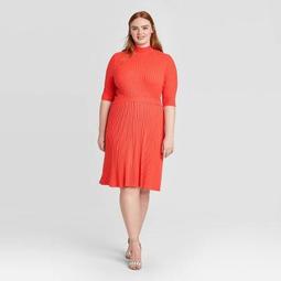 Women's Plus Size Elbow Sleeve Crewneck Flat Rib Sweater Dress - Who What Wear™