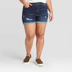 Women's Plus Size High-Rise Distressed Jean Shorts - Universal Thread™ Dark Wash 