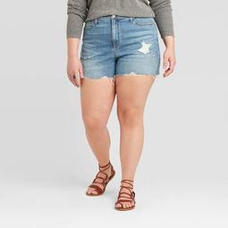Women's Plus Size High-Rise Distressed Jean Shorts - Universal Thread™ Medium Wash 