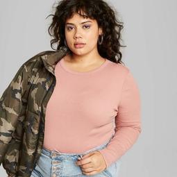 Women's Plus Size Long Sleeve Crewneck T-Shirt - Wild Fable™ Pink