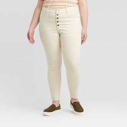 Women's Plus Size High-Rise Button Fly Skinny Jeans - Universal Thread™ Cream