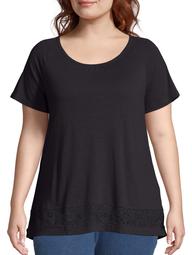 Just My Size Women's Plus Size Raglan Tee with Lace Panel Top