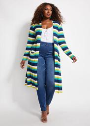 Striped Open Front Duster Cardigan