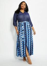 Belted Abstract Maxi Shirtdress
